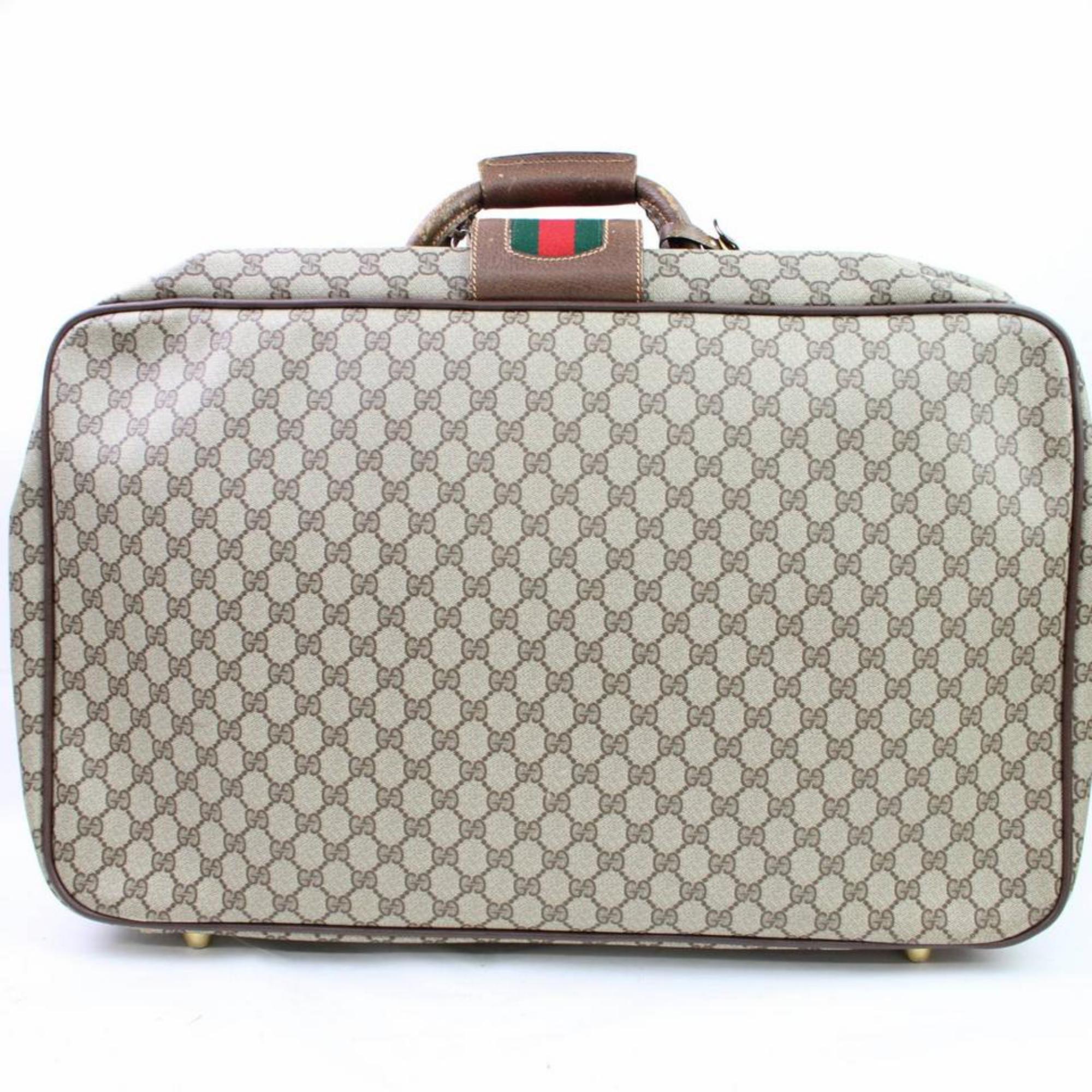 Gucci Sherry Web Supreme Suitcase 866636 Beige Coated Canvas Weekend/Travel Bag For Sale 2