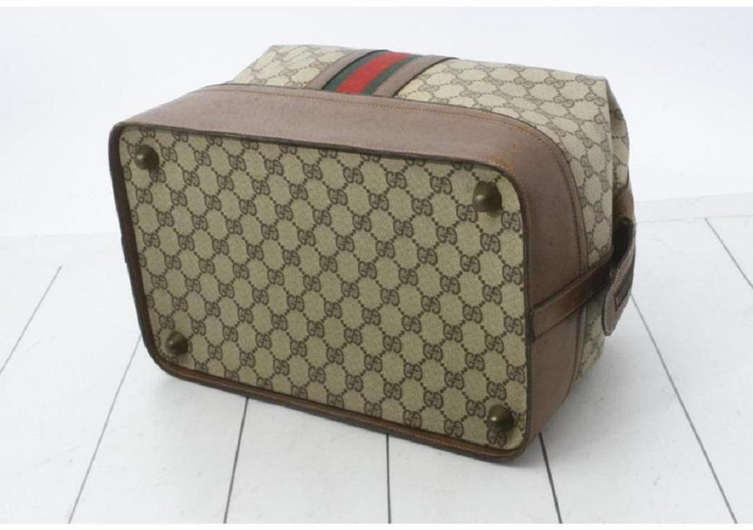 Brown Gucci Sherry Web Trunk Duffle Boston Carry On Luggage Boston Bag  862012