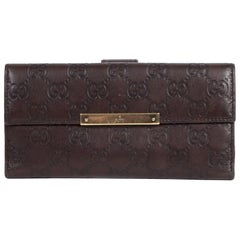 Gucci Shima GG Logo Brown Leather Long Wallet