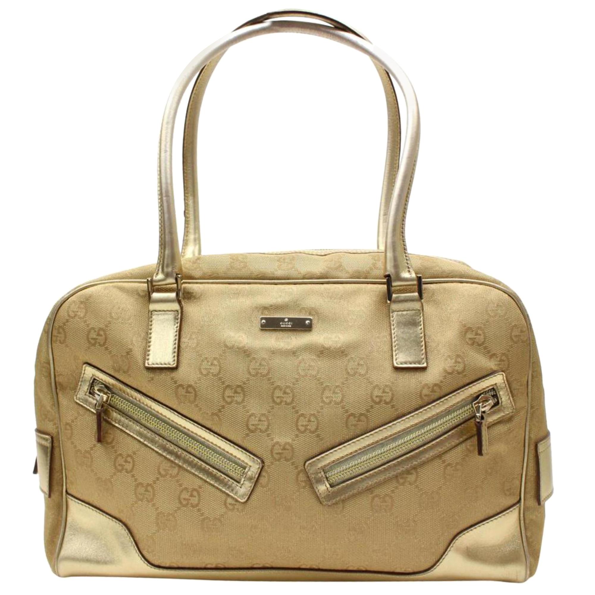 Gucci Shimmer Zip Tote 866978 Gold Coated Canvas Satchel For Sale
