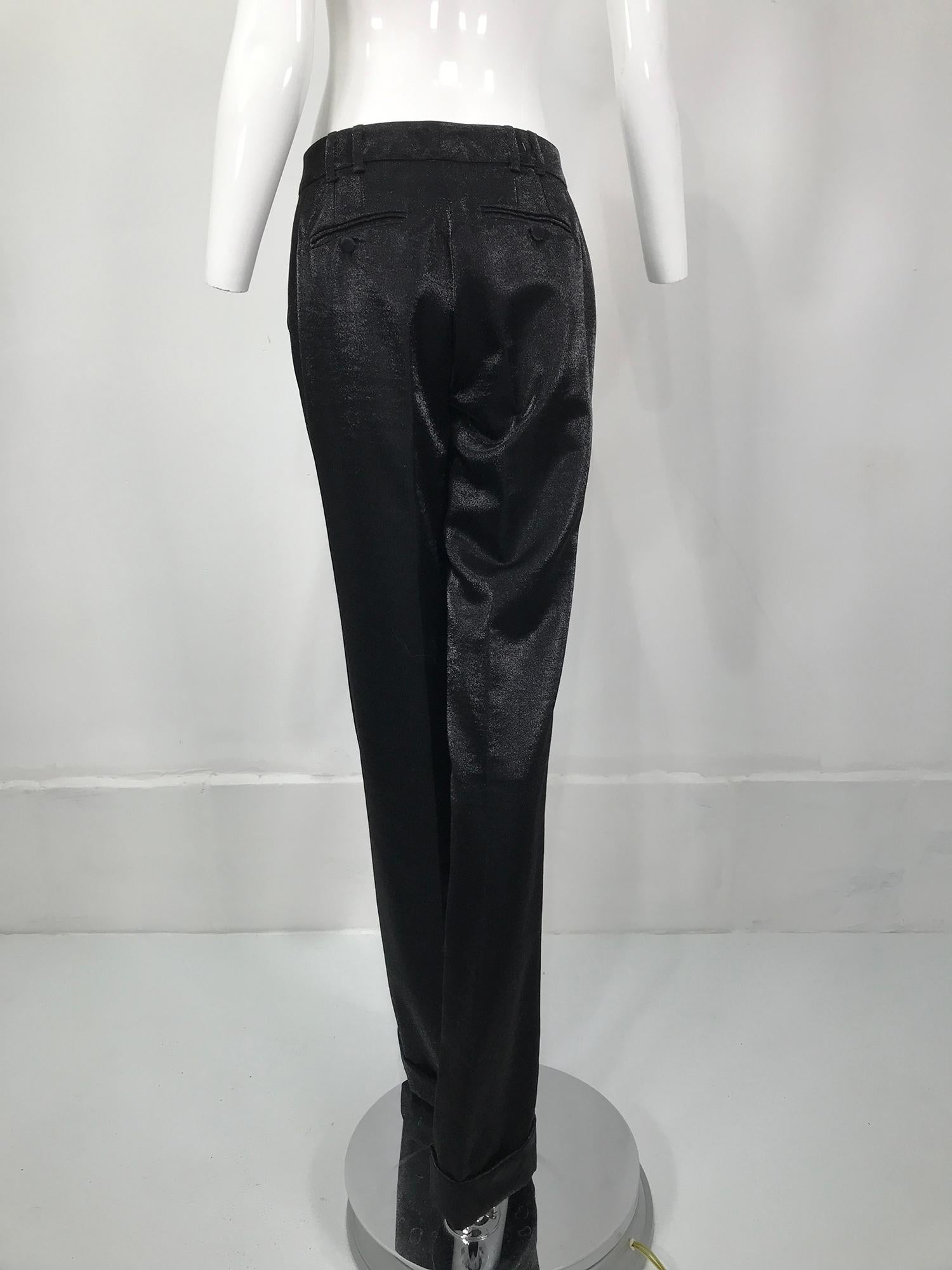 Gucci Shimmery Black Wide Leg Cuffed Trouser 40 In Excellent Condition For Sale In West Palm Beach, FL