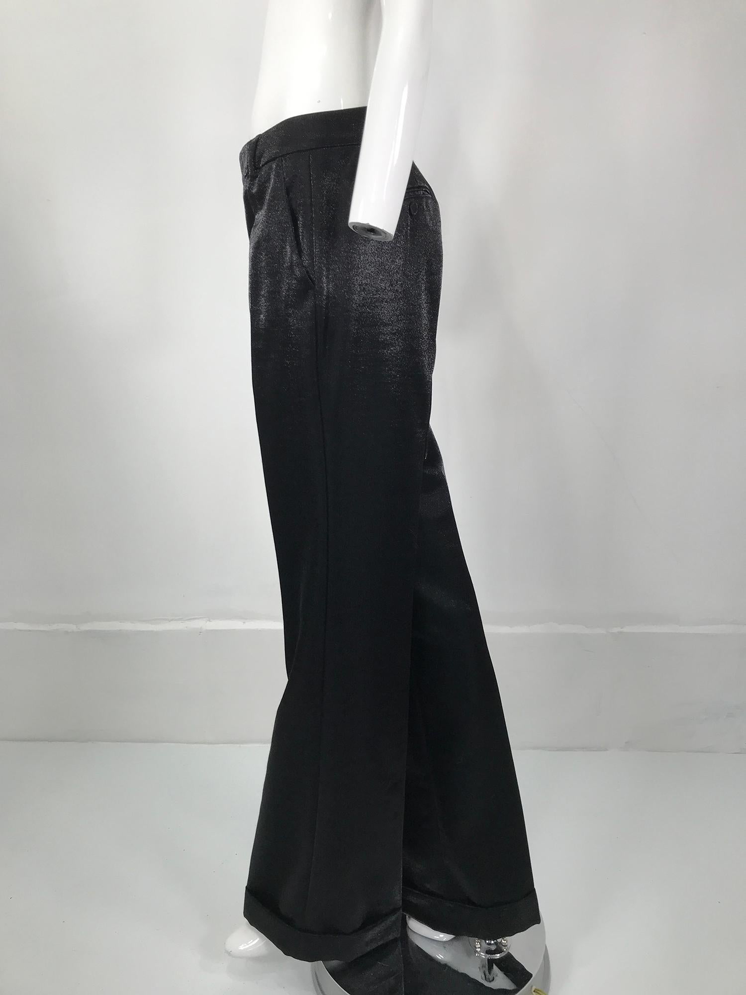Women's Gucci Shimmery Black Wide Leg Cuffed Trouser 40 For Sale