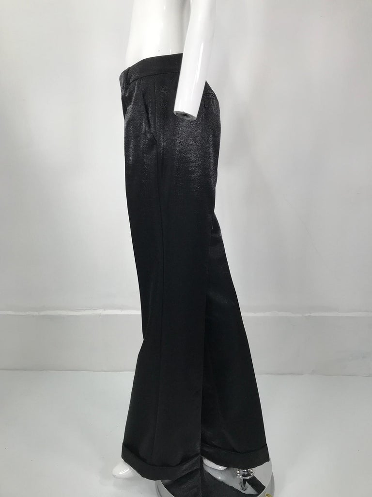 Gucci Shimmery Black Wide Leg Cuffed Trouser 40 For Sale at 1stDibs