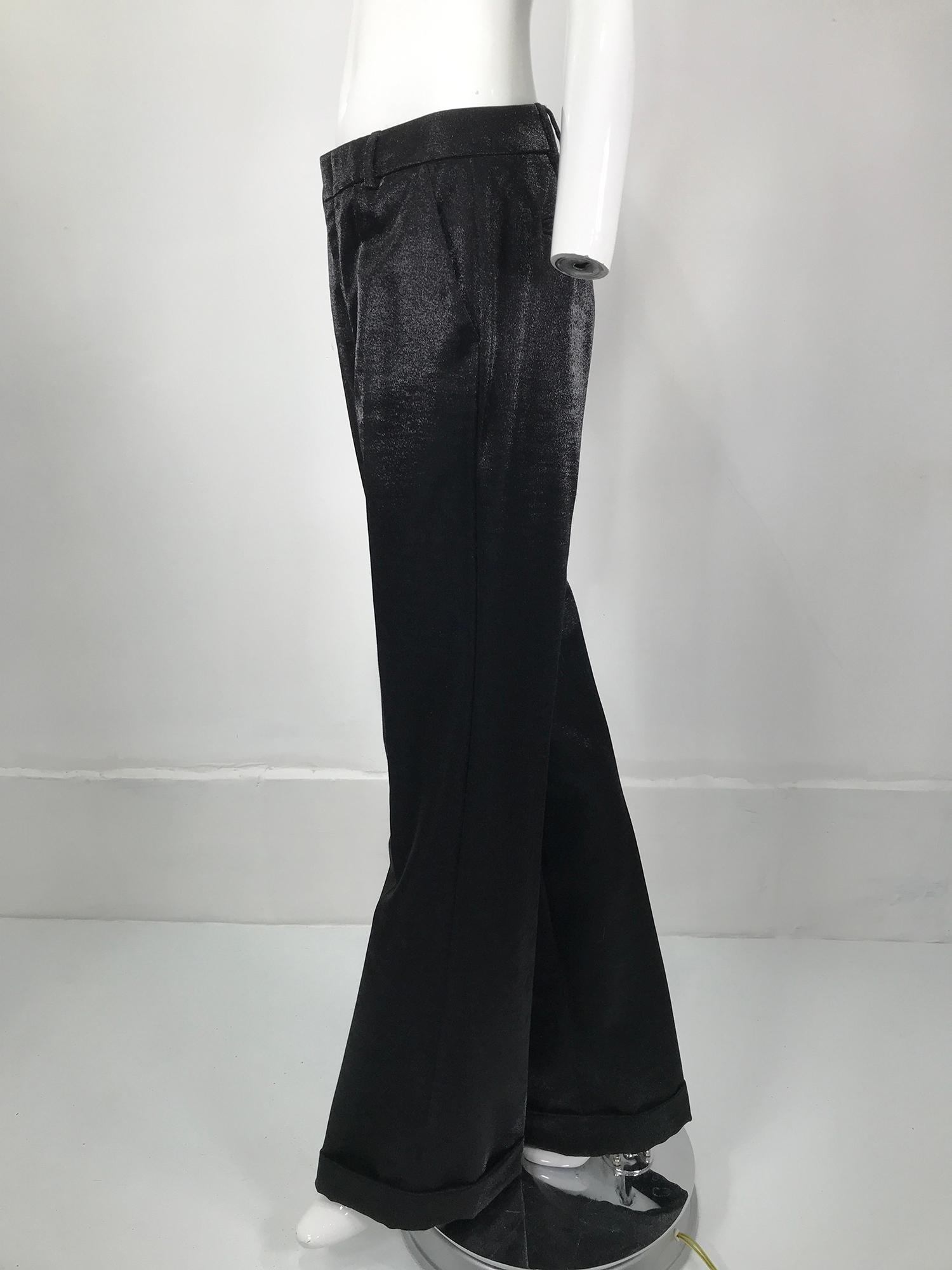 Gucci Shimmery Black Wide Leg Cuffed Trouser 40 For Sale 1