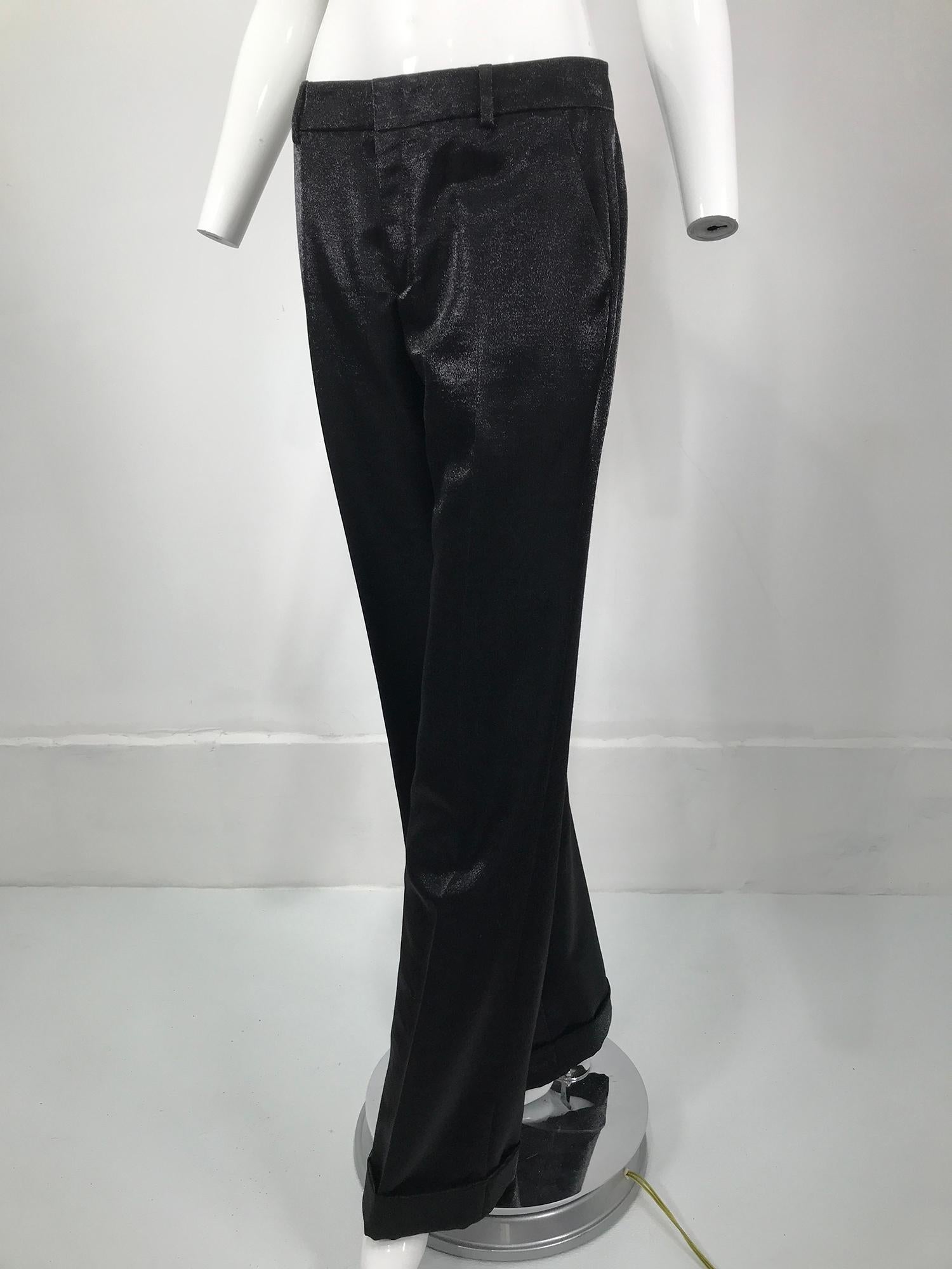 Gucci Shimmery Black Wide Leg Cuffed Trouser 40 For Sale 2