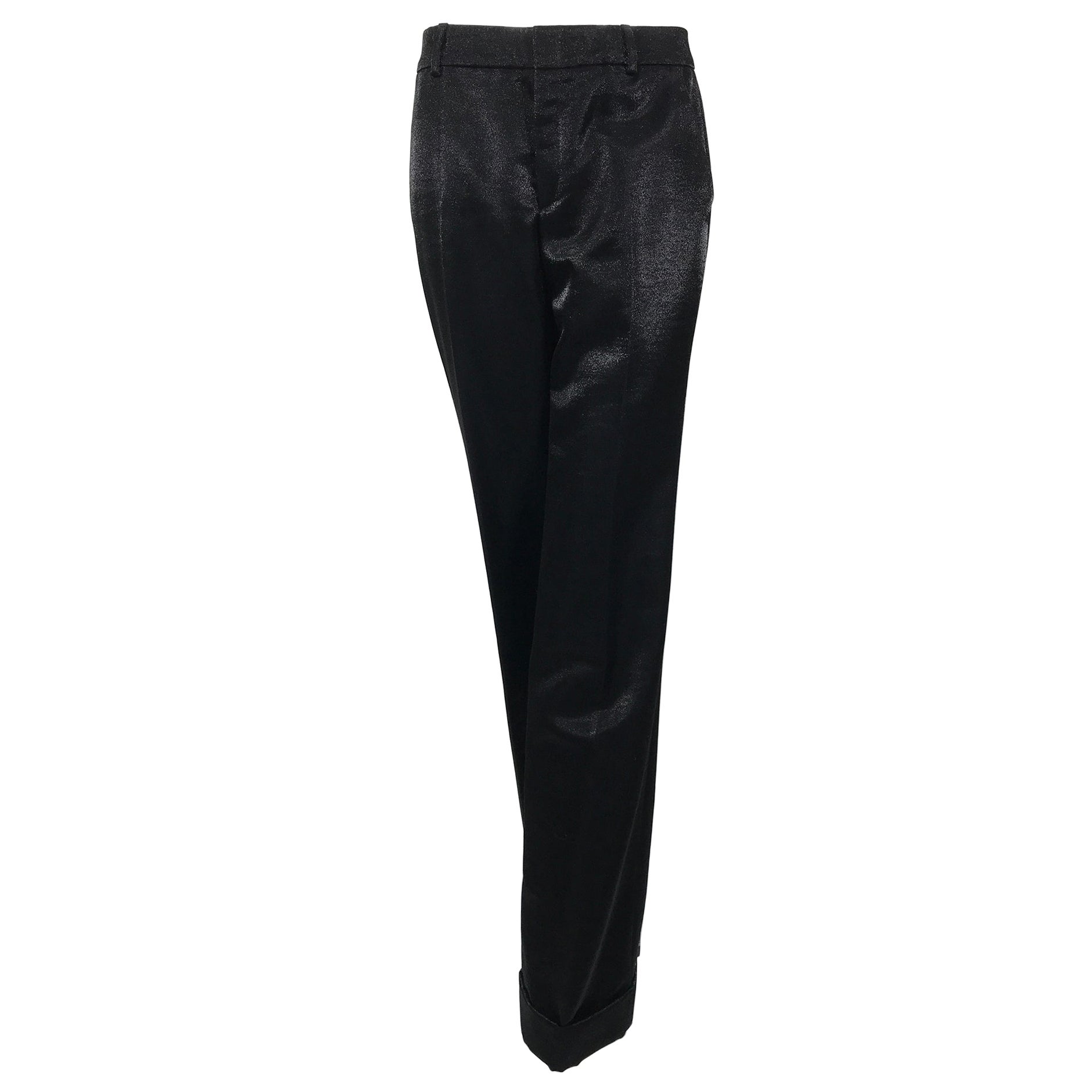 Gucci Schimmernde schwarze Hose mit weitem Bein und Manschetten 40