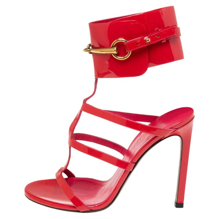 Gucci Shocking Pink Patent Leather Ursula Horsebit Ankle-Strap Sandals ...