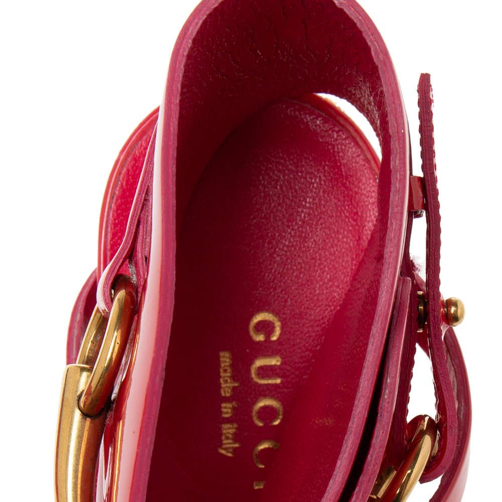Gucci Shocking Pink Patent Leather Ursula Horsebit Ankle-Strap Sandals Size 36 2