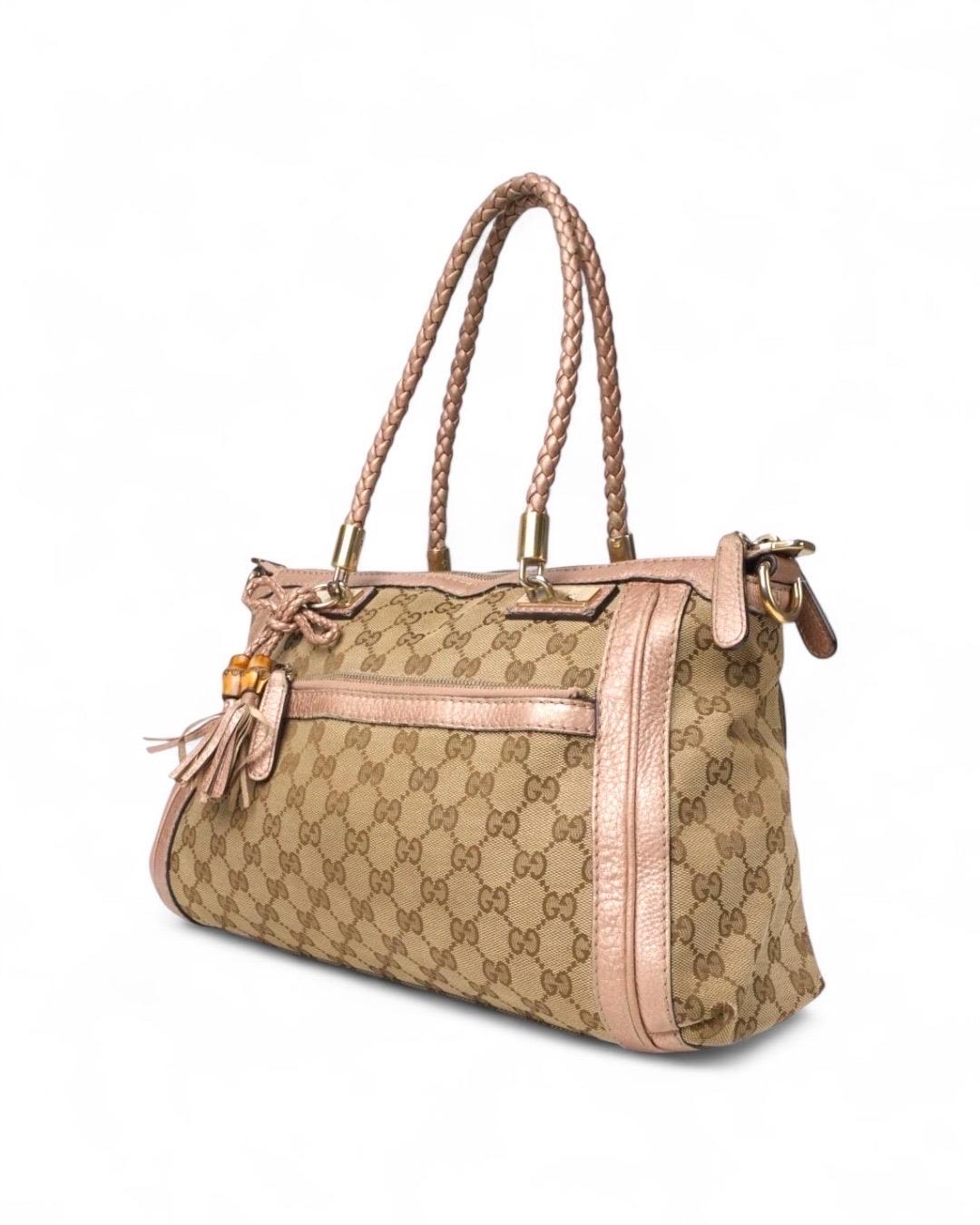 Marrone Gucci Shopper Bella Bamboo Medium GG Rosa in vendita