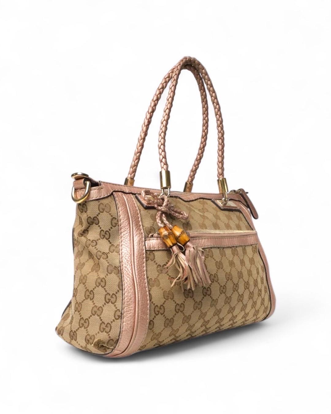 Gucci Shopper Bella Bamboo Medium GG Rosa In condizioni buone in vendita a Torre Del Greco, IT