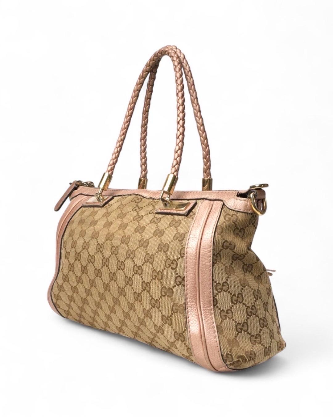 Donna Gucci Shopper Bella Bamboo Medium GG Rosa in vendita
