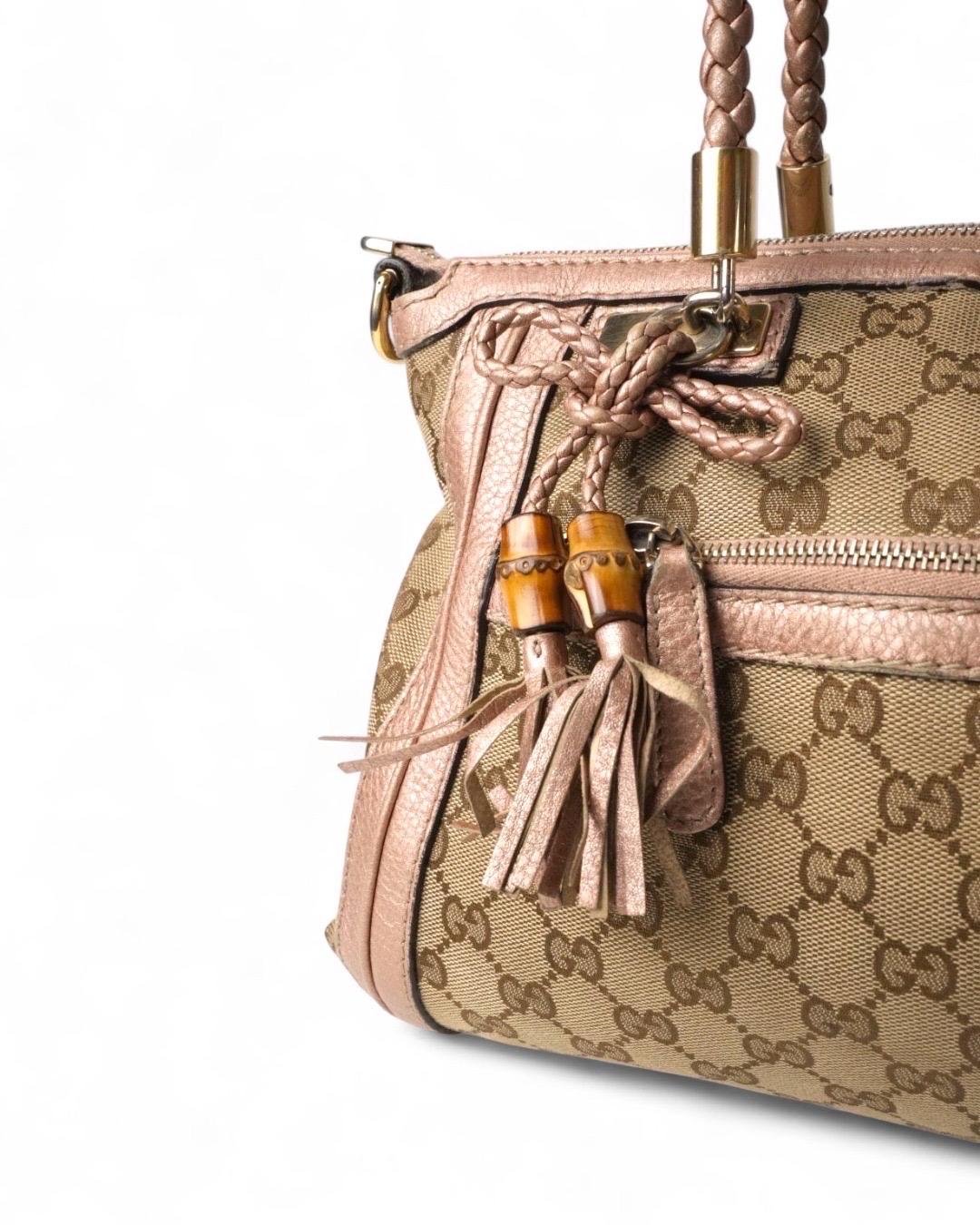 Gucci Shopper Bella Bamboo Medium GG Rosa in vendita 3