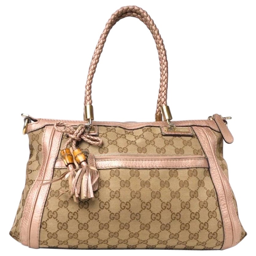 Gucci Shopper Bella Bamboo Medium GG Rosa in vendita