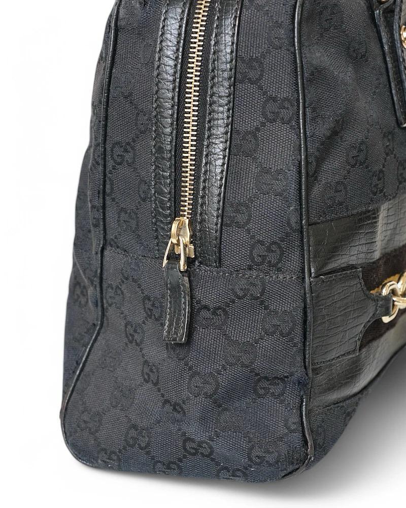 Gucci Medium Horsebit Web Shopper Black 9
