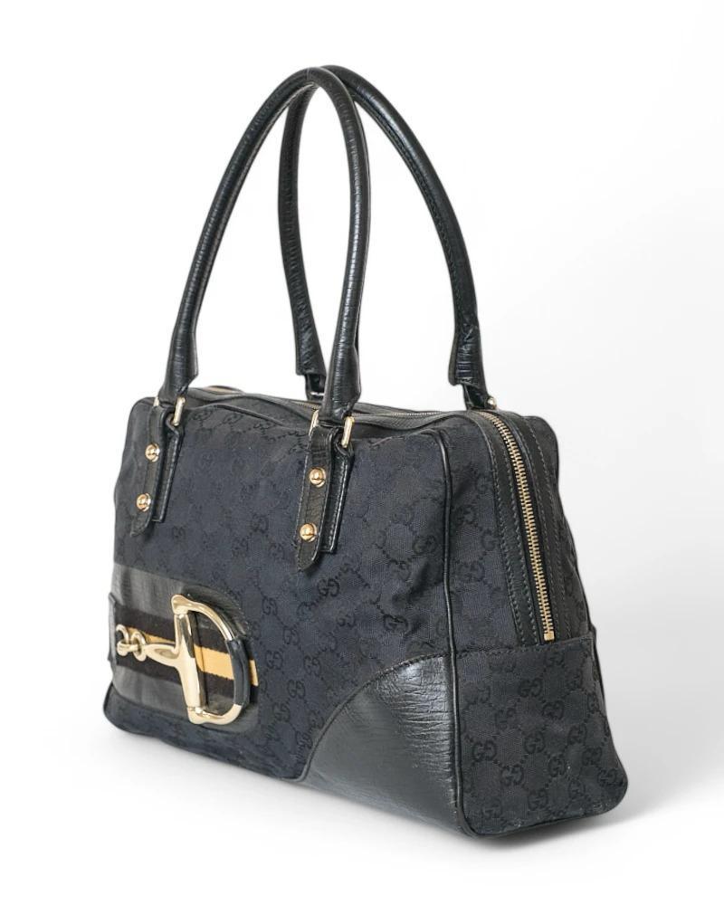 Gucci Medium Horsebit Web Shopper Black In Good Condition In Torre Del Greco, IT