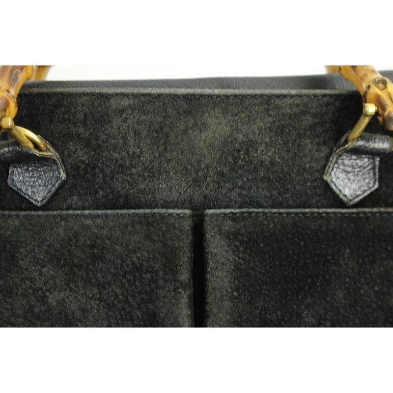 Gucci Shopper Tote Bag Bamboo 37gga1216 Black Suede Leather Satchel 5