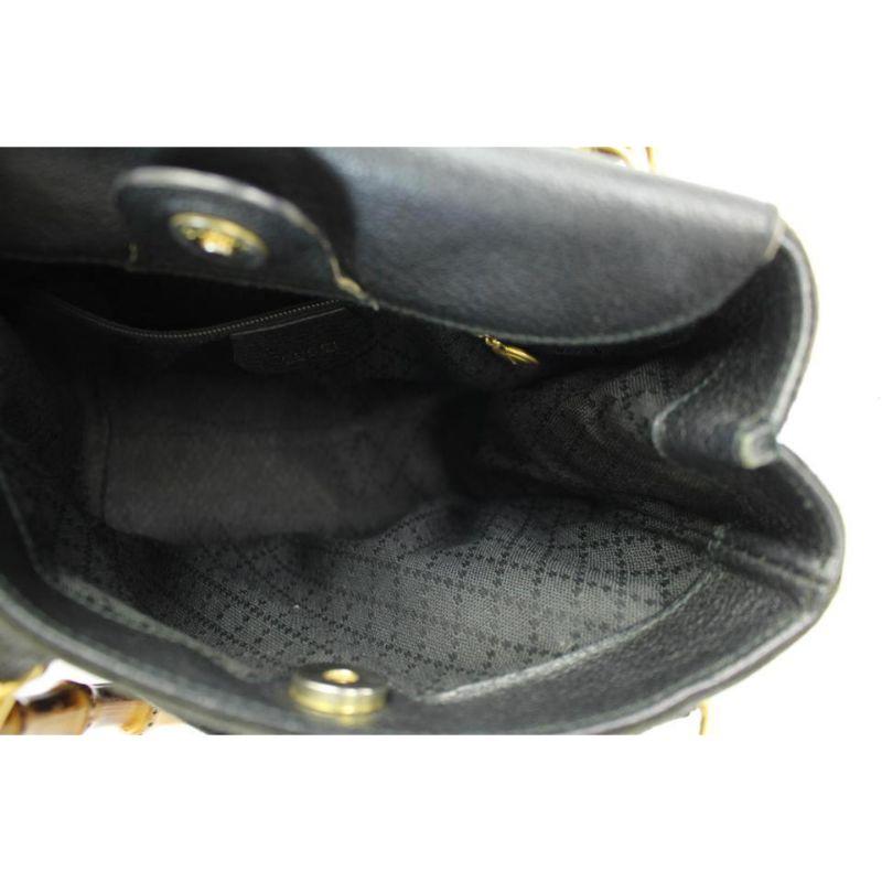 Gucci Shopper Tote Bag Bamboo 37gga1216 Black Suede Leather Satchel 6
