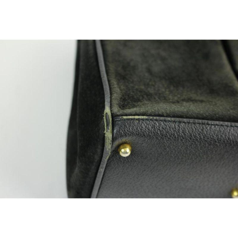 Gucci Shopper Tote Bag Bamboo 37gga1216 Black Suede Leather Satchel 7