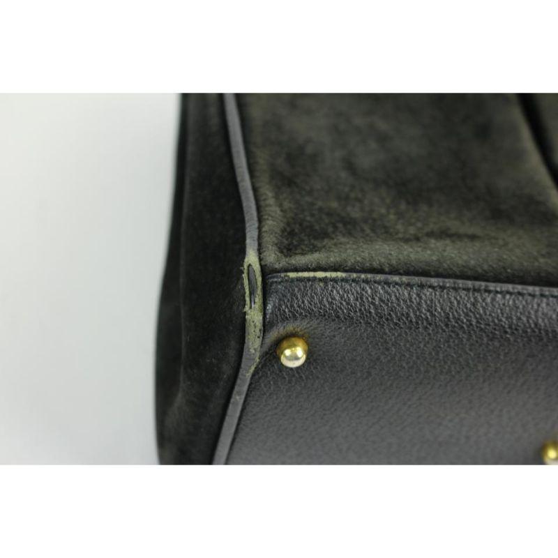 Gucci Shopper Tote Bag Bamboo 37gga1216 Black Suede Leather Satchel 2