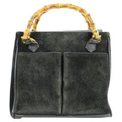 Gucci Shopper Tote Bag Bamboo 37gga1216 Black Suede Leather Satchel