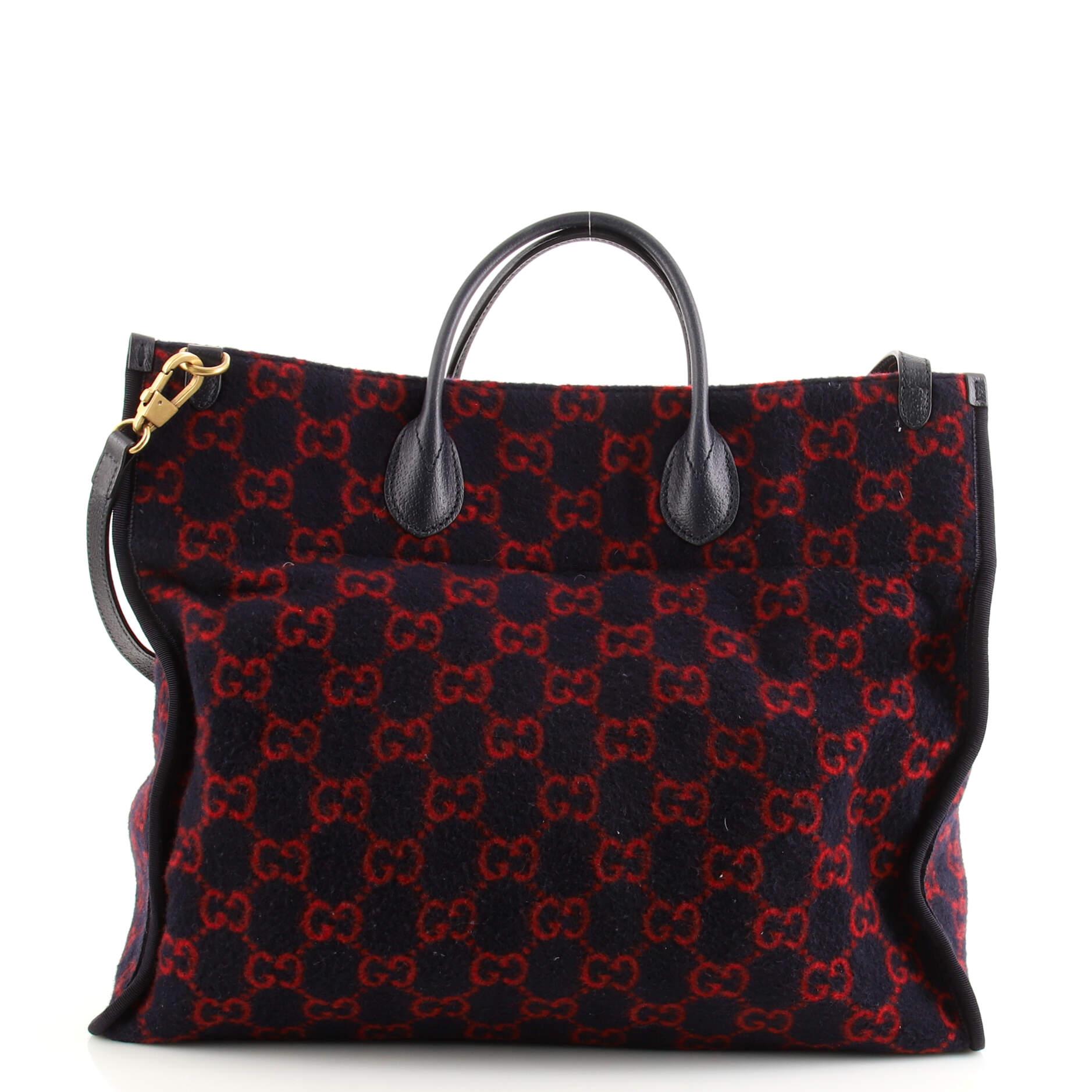 Gucci Shopping Tote GG Wool Large In Good Condition In NY, NY