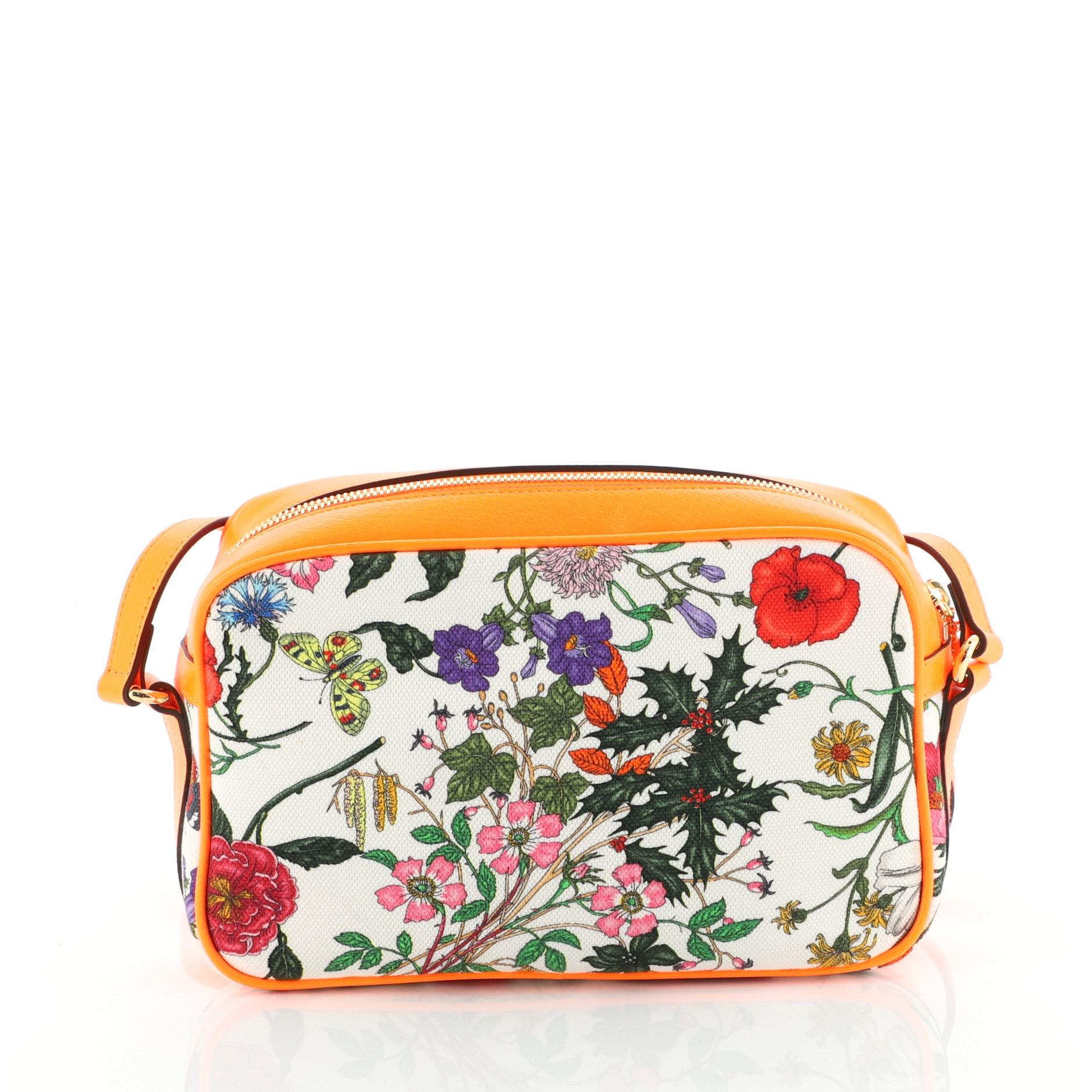 Orange Gucci Shoulder Bag Flora Canvas Small