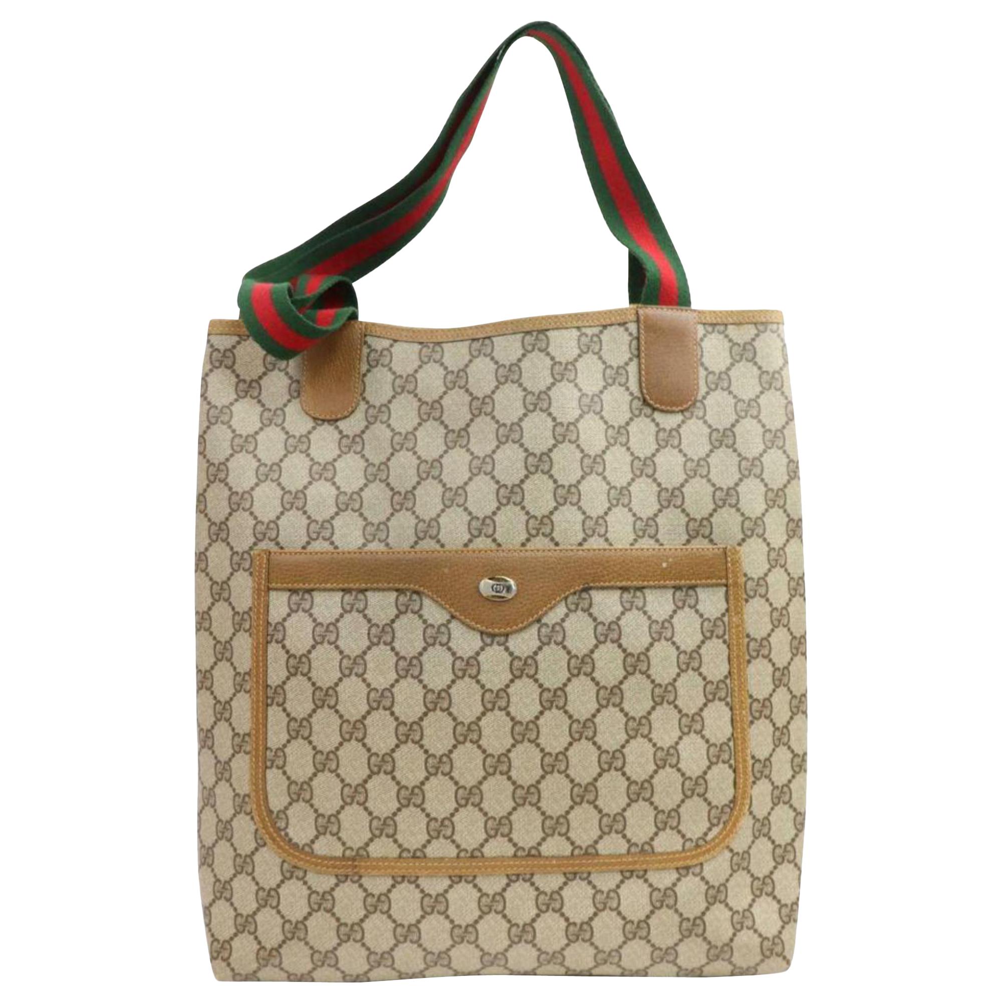 Gucci Shoulder Bag Shopping Sherry Web 870645 Beige Gg Supreme Canvas Tote For Sale