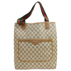 Vintage Gucci Shoulder Bag Shopping Sherry Web 870645 Beige Gg Supreme Canvas Tote