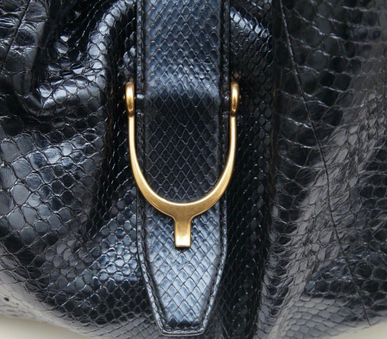 GUCCI Shoulder Bag STIRRUP Exotic Leather Snakeskin Horsebit Blue Navy