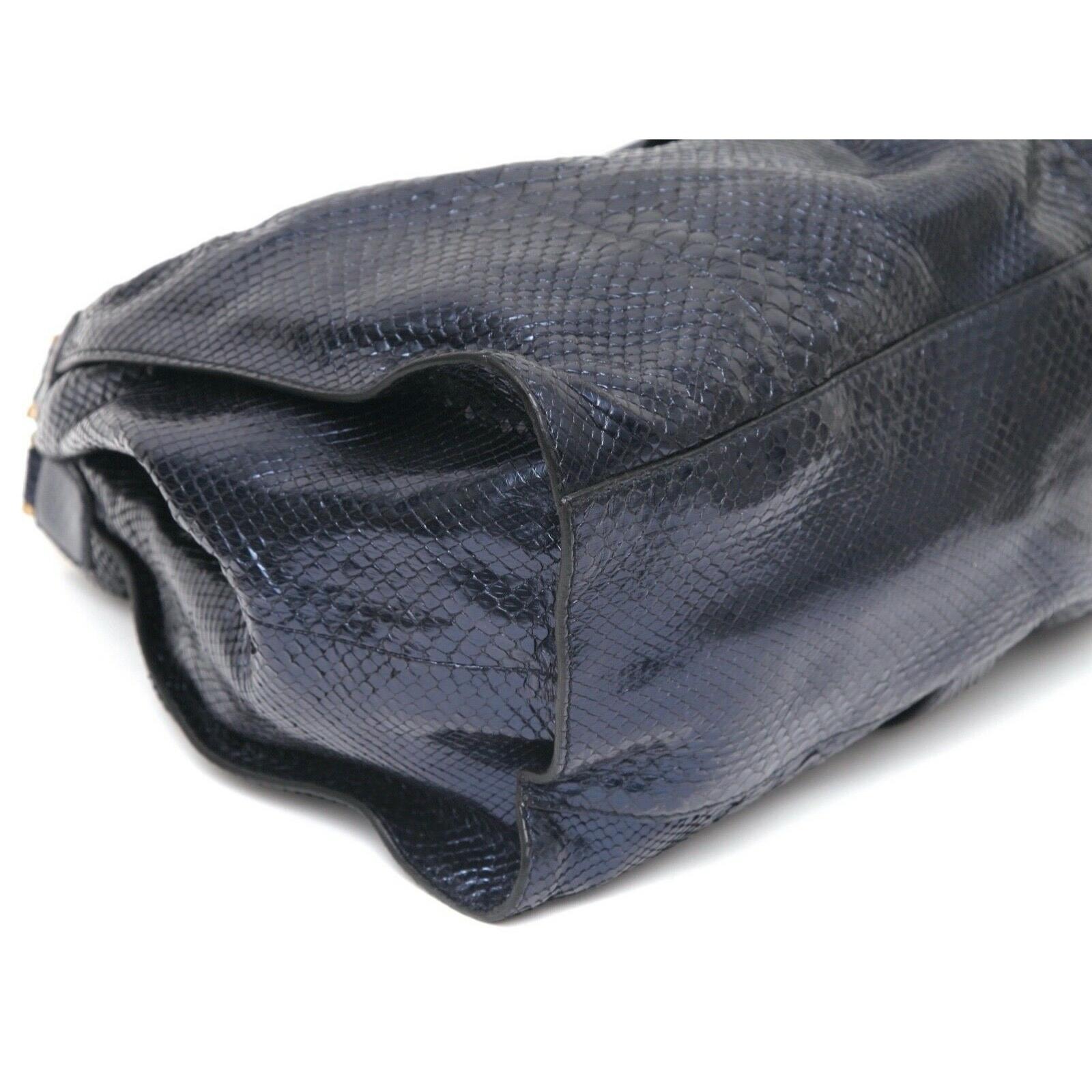 Women's GUCCI Shoulder Bag STIRRUP Exotic Leather Snakeskin Horsebit Blue Navy Gold HW