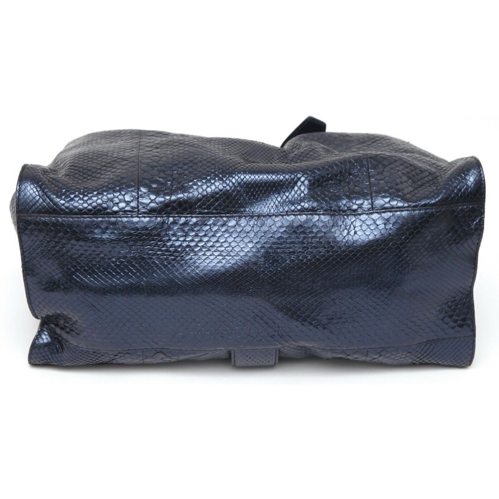 GUCCI Shoulder Bag STIRRUP Exotic Leather Snakeskin Horsebit Blue Navy Gold HW 1