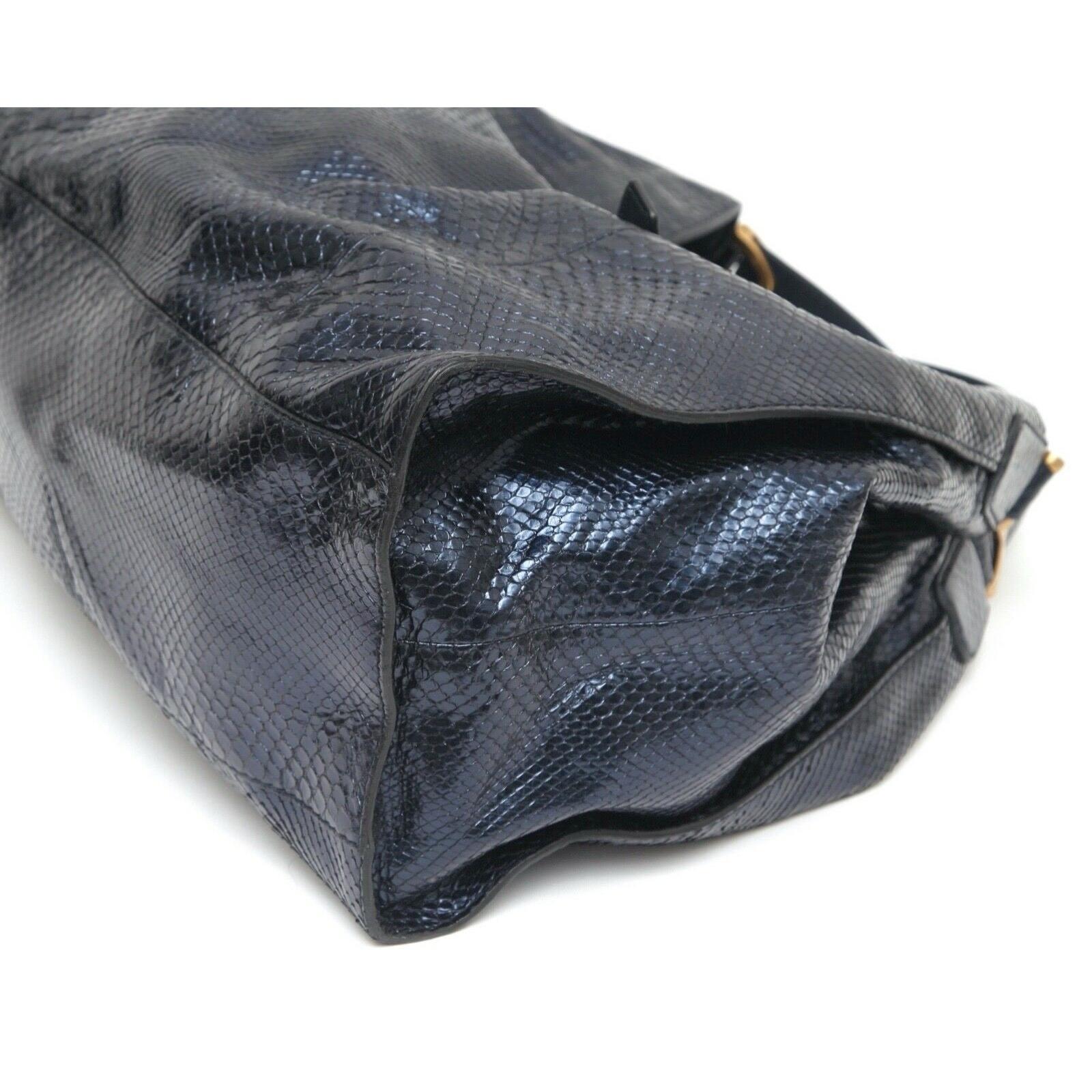 GUCCI Shoulder Bag STIRRUP Exotic Leather Snakeskin Horsebit Blue Navy Gold HW 2