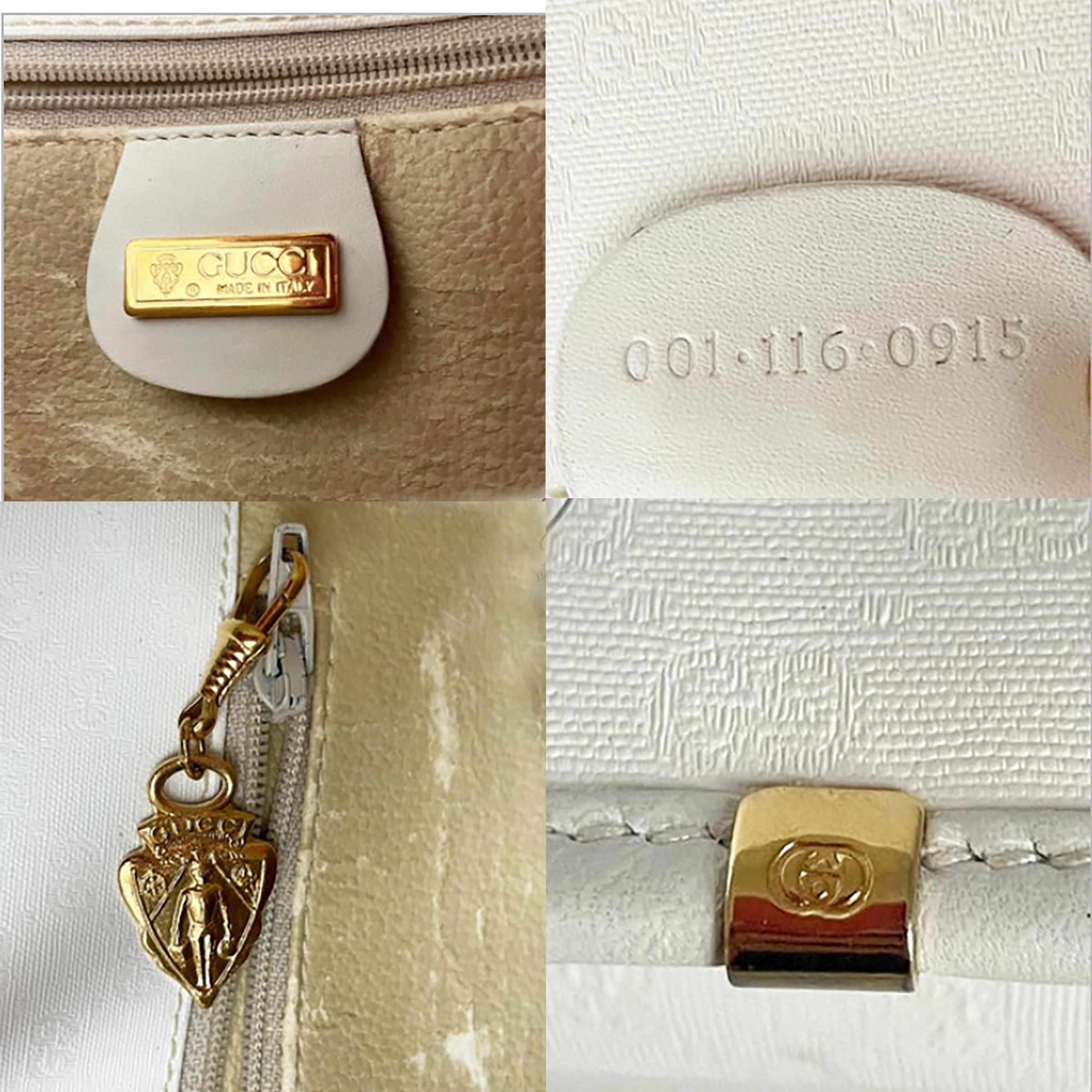 Gucci Umhängetasche Weiß GG mit beschichtetem Segeltuchlederbesatz und Lederbesatz mit Webbing Vintage HTF 8