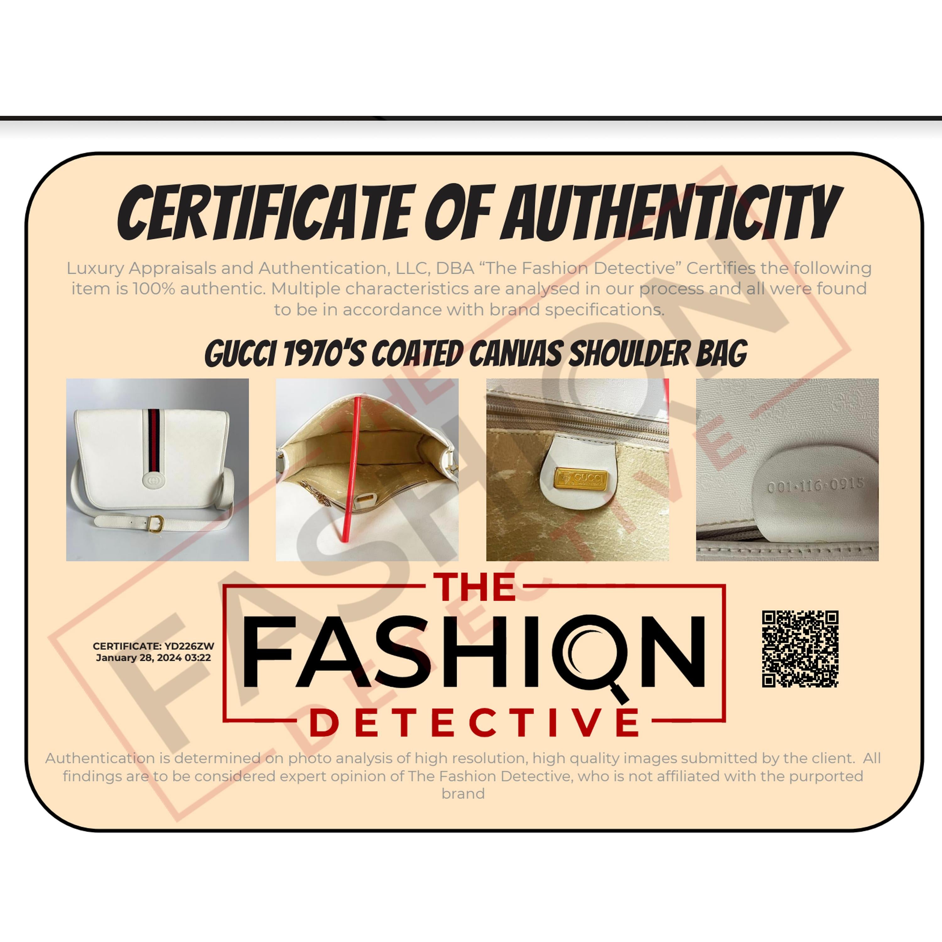 Gucci Shoulder Bag White GG Coated Canvas Leather Trim with Webbing Vintage HTF 9