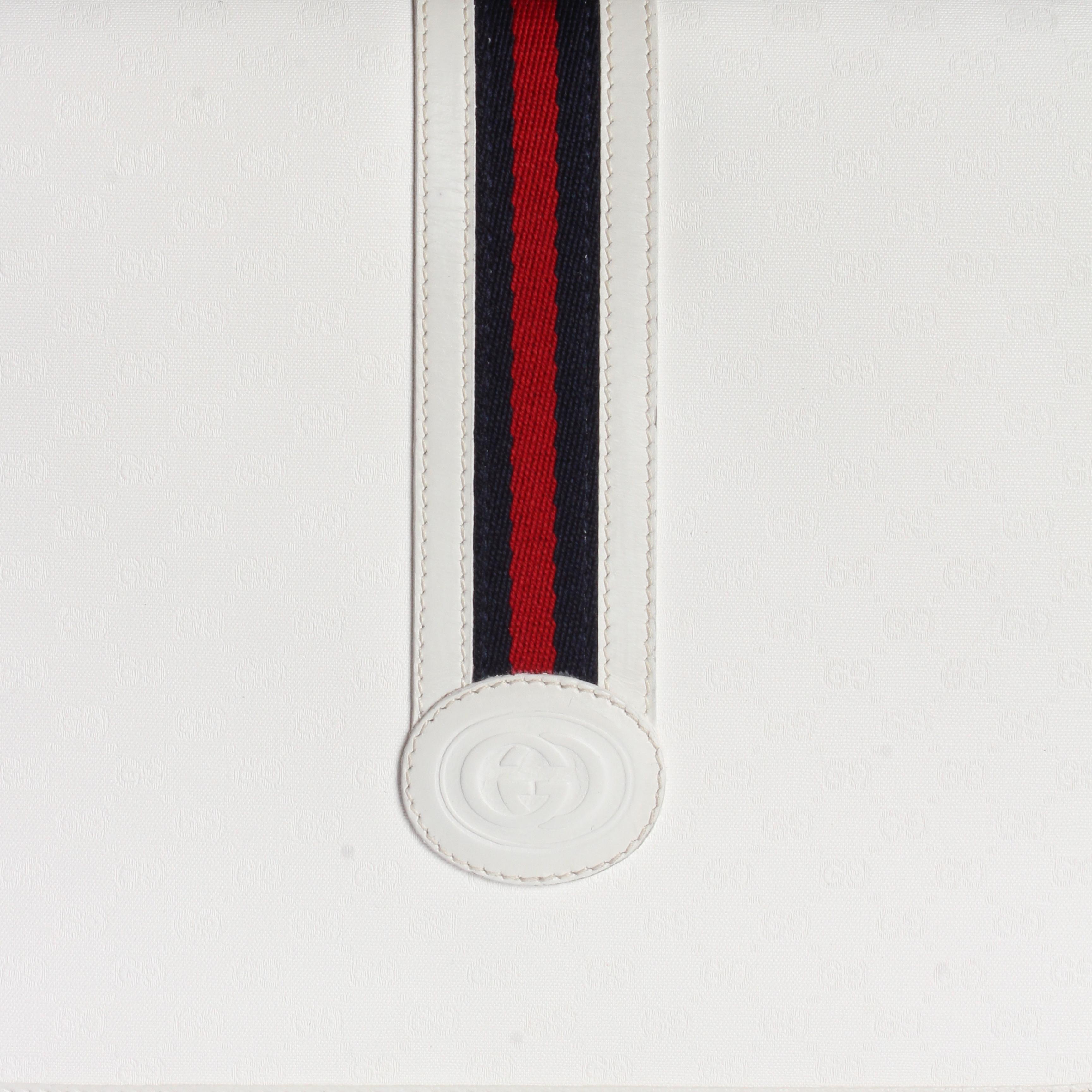 Gucci Umhängetasche Weiß GG mit beschichtetem Segeltuchlederbesatz und Lederbesatz mit Webbing Vintage HTF für Damen oder Herren