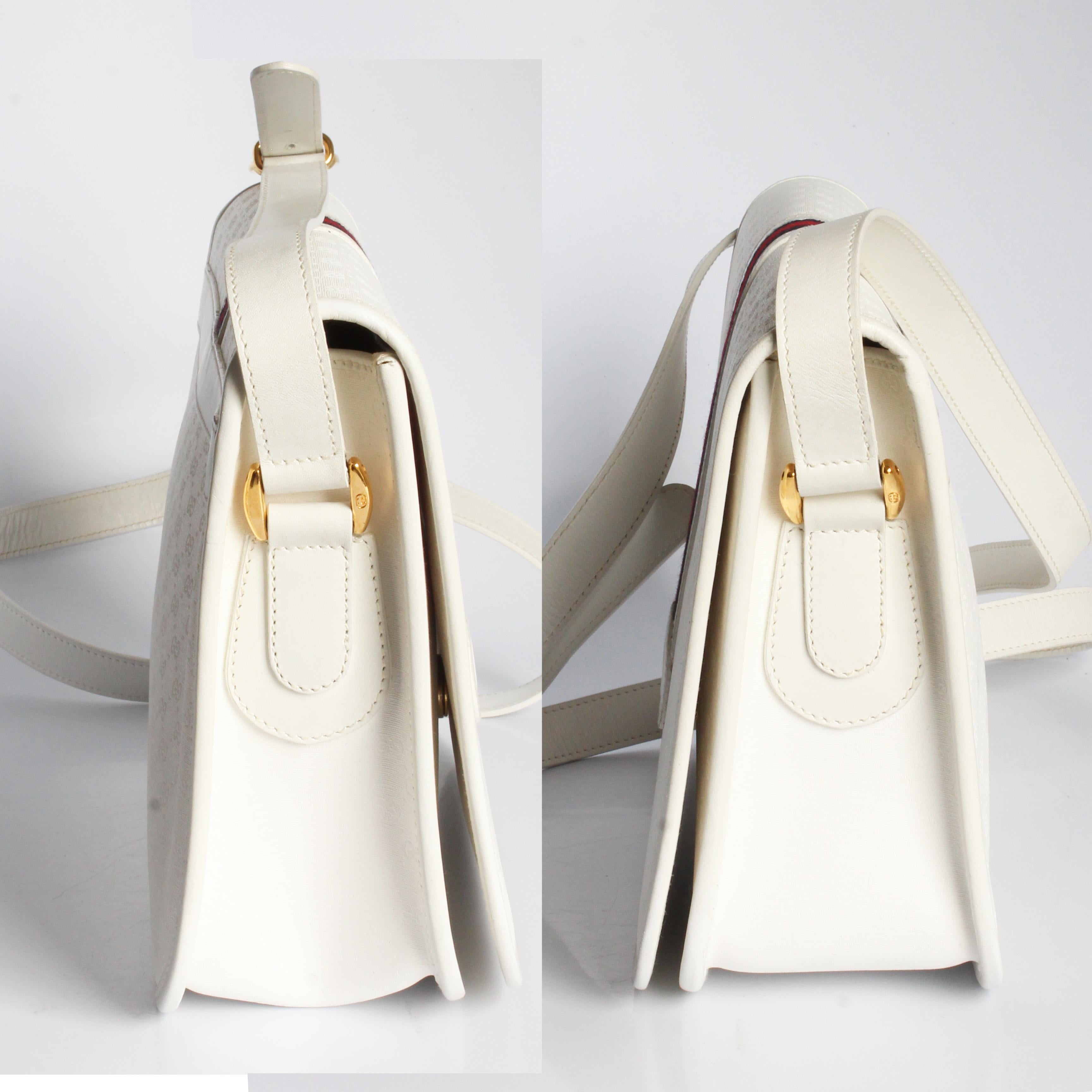 Gucci Shoulder Bag White GG Coated Canvas Leather Trim with Webbing Vintage HTF 3