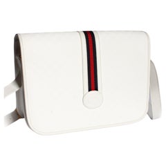 Gucci Shoulder Bag White GG Coated Canvas Leather Trim with Webbing Retro HTF