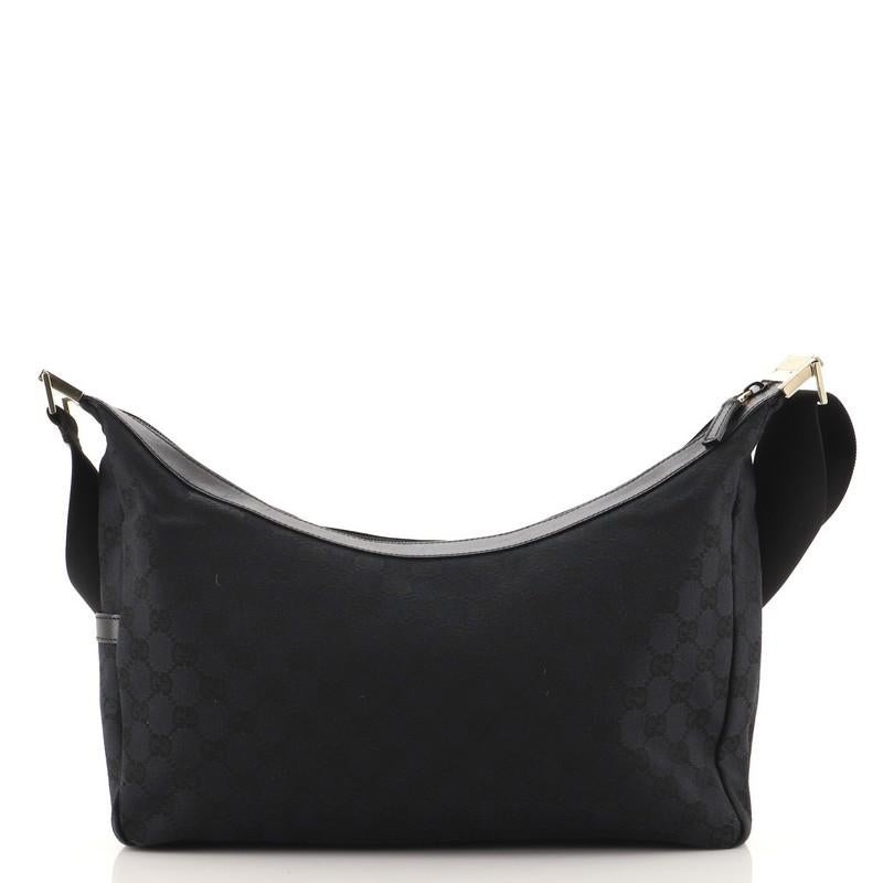Black Gucci Side Pocket Saddle Zip Messenger Bag GG Canvas Medium