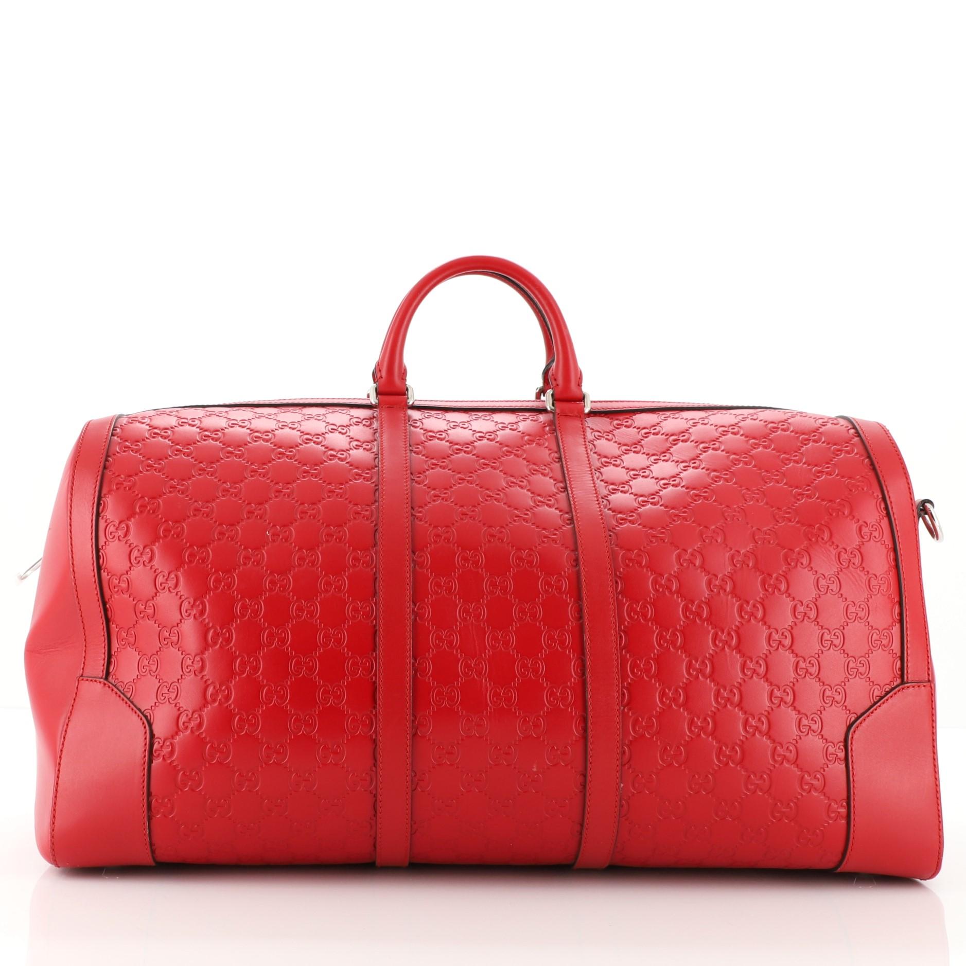 Red Gucci Signature Convertible Duffle Bag Guccissima Leather Large