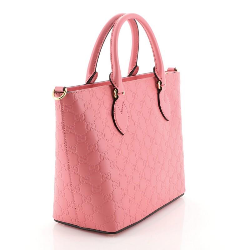 Pink Gucci Signature Convertible Tote Guccissima Leather Medium 