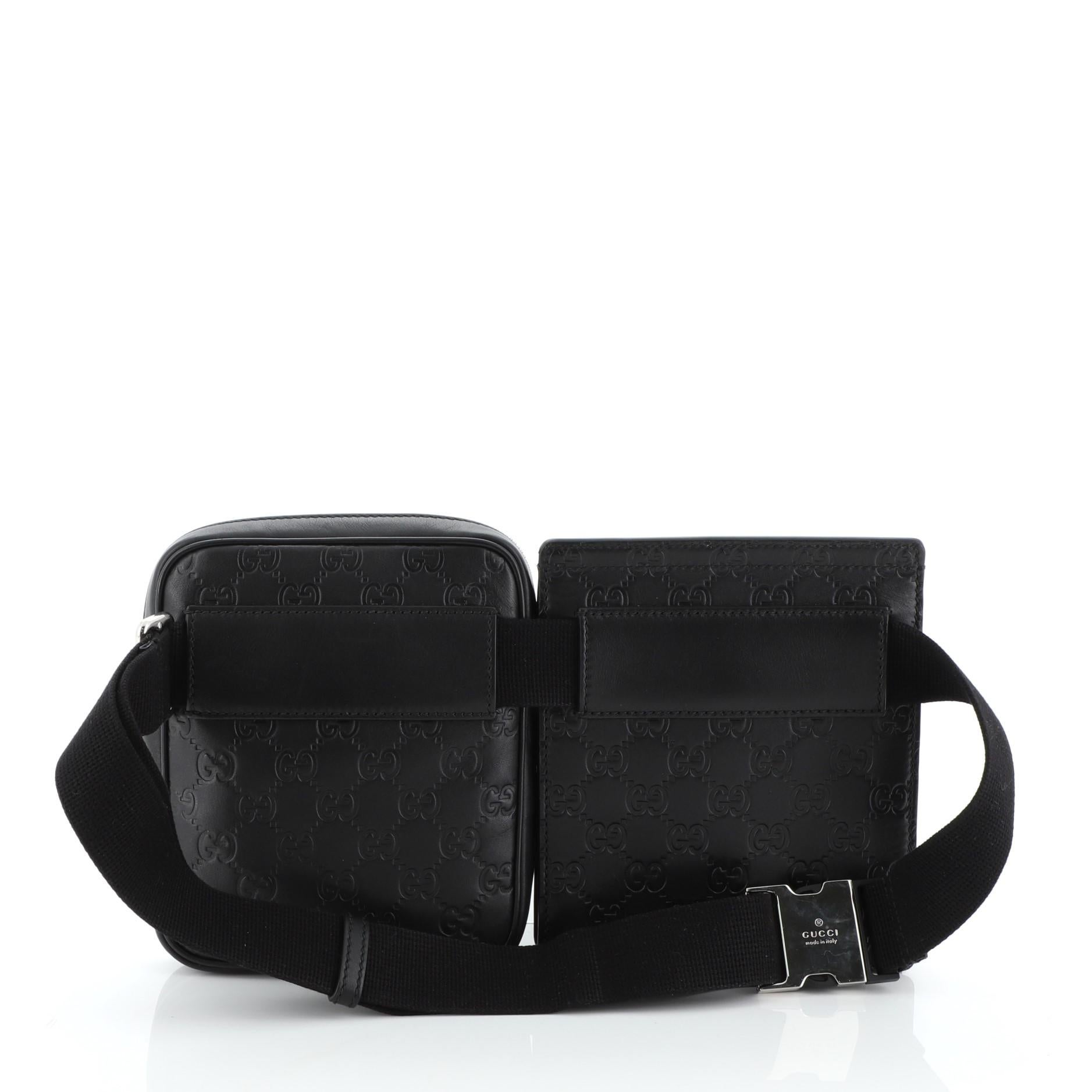 Black Gucci Signature Double Waist Bag Guccissima Leather