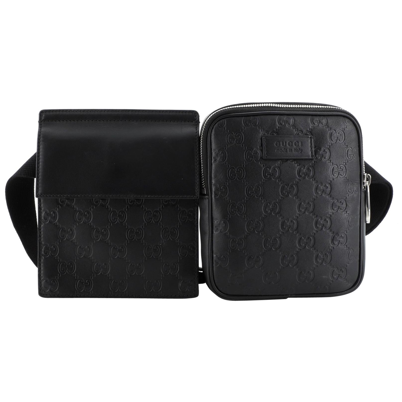 Gucci Signature Double Waist Bag Guccissima Leather