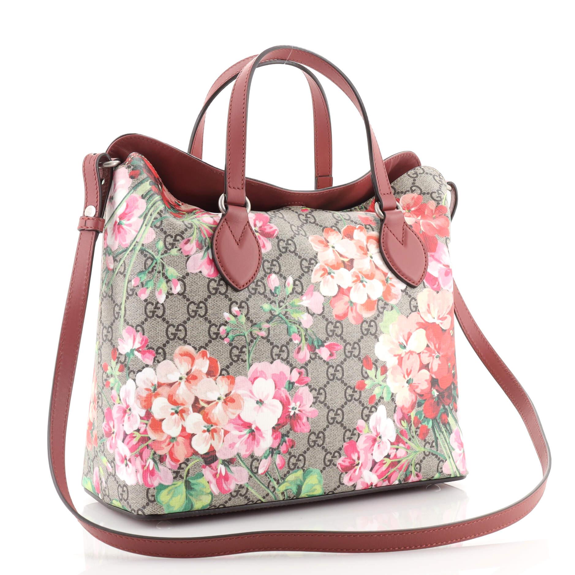 Gucci Signature Fold Over Tote Blooms Print GG Coated Canvas Medium In Good Condition In NY, NY