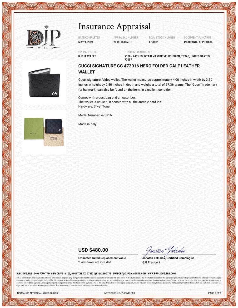 Gucci Signature GG 473916 Nero Folded Calf Leather Wallet For Sale 1