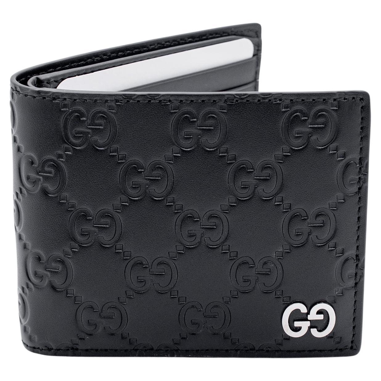 Gucci Signatur GG 473916 Nero Brieftasche aus gefaltetem Kalbsleder mit Kalbsleder im Angebot