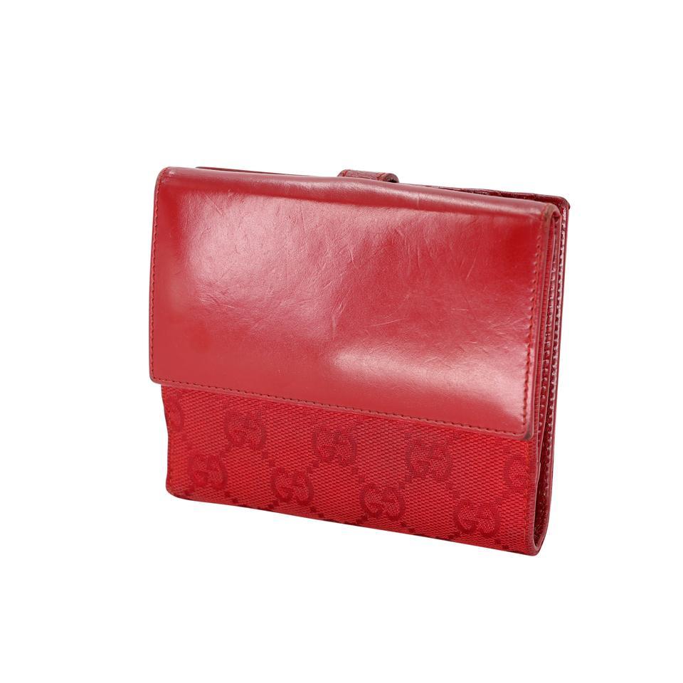 Red Gucci Signature GG Canvas Monogram Leather Wallet GG-1201P-0001 For Sale