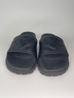 Gucci Signature Leather Slide Sandal Black Mens (6 US) 431070