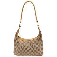 Vintage Gucci Signature Monogram Gg Zip Hobo 229280 Brown Canvas Shoulder Bag