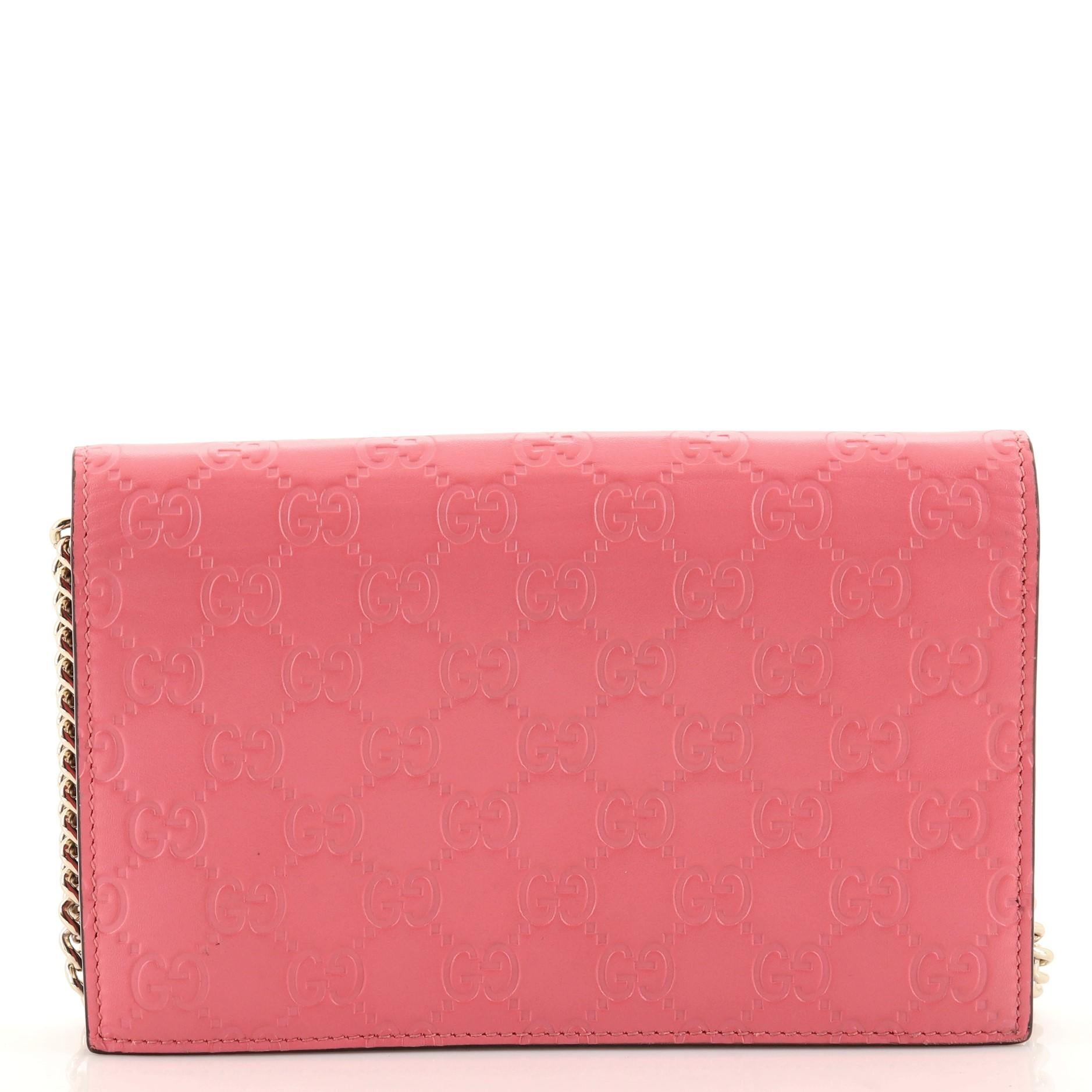 Pink Gucci Signature Wallet on Chain Guccissima Leather
