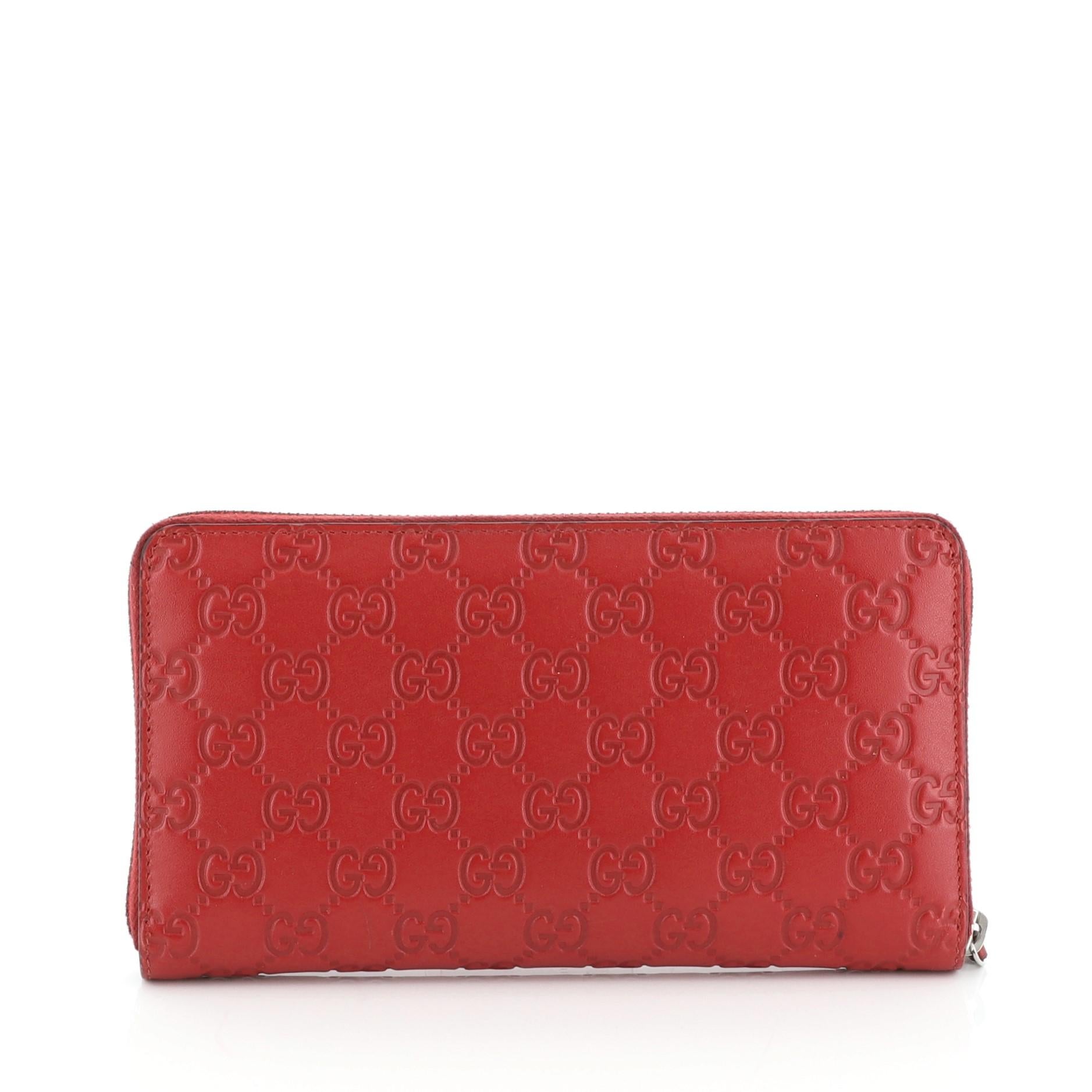 Red Gucci Signature Zip Around Wallet Guccissima Leather